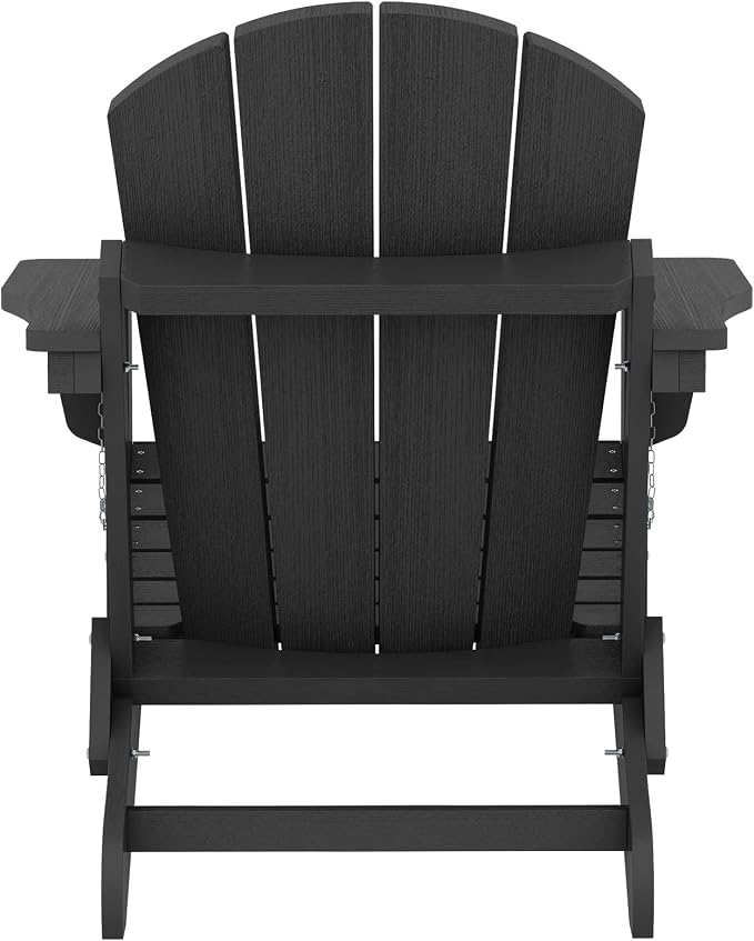 SERWALL Folding Adirondack Chairs Set of 6, Patio Chairs Lawn Chair Outdoor Adirondack Chair with Cup Holder, Weather Resistant for Patio Deck Garden, Backyard, Fire Pit - Black