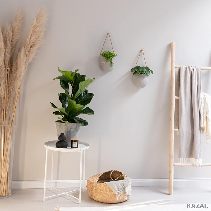 Kazai. Wall Planters -Ellie- | Hanging Ceramic Plant Pots 2 Pieces | Wall Decoration for Indoors, Balcony and Garden | Light Grey (Matte)