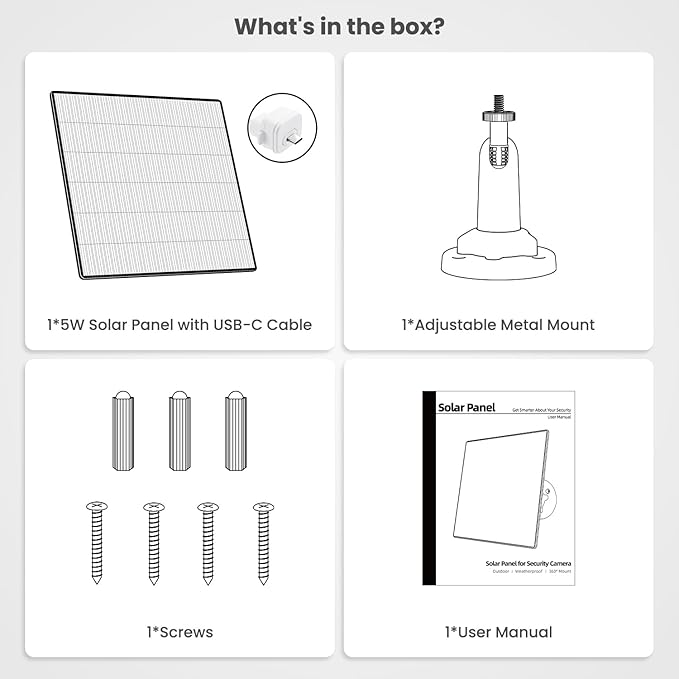 Dzees Solar Panel for USB-C Port Security Camera SPD3, Continuous Power Supply for PTZ D3 5W Rechargeable Battery Security Camera, 10ft Charging Cable with Waterproof Silicone Plug