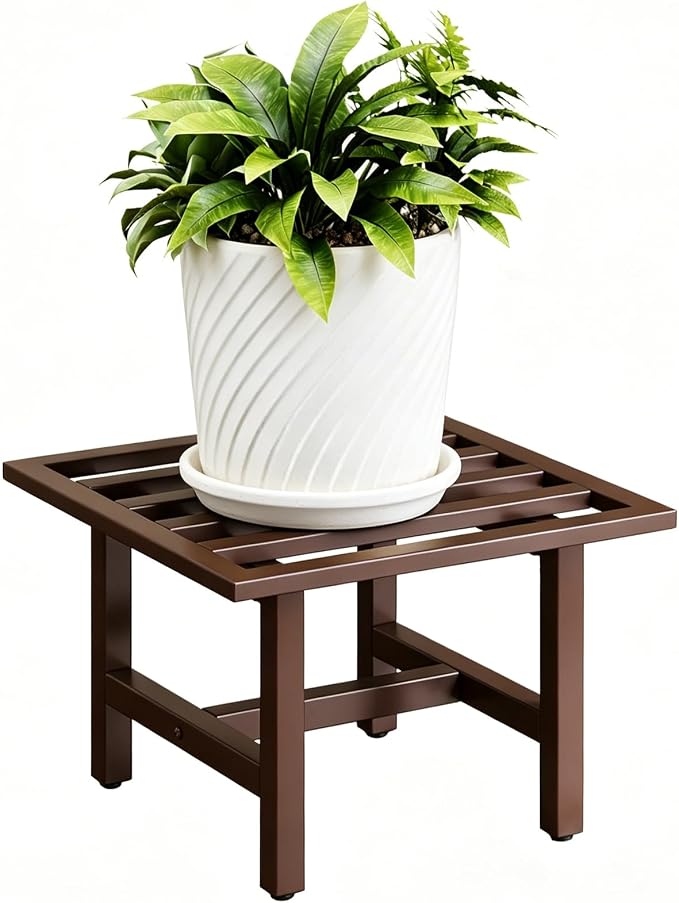 Heavy Duty Metal Plant Stand Outdoor, 330 lbs Wrought Iron Square Plant Stand Indoor, Rustproof Low Pedestal for Large Flower Pots, Patio, Balcony, Garden Decor 1 Pack Coffee