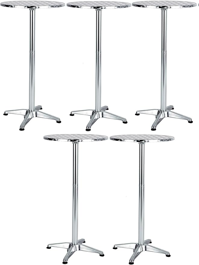 BTEXPERT Set of 10, Aluminum Indoor Outdoor 23.75" Round Restaurant Bar Height 45" Table, Patio Stainless Steel Silver Furniture 25.75" Base, Flip Top