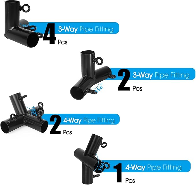 Aoneky 6-Pack 1.05 Inch Corner Canopy Connector Kit, Heavy Duty Carport Frame Fittings for 3/4 Inch EMT Pipe, 156 Degree Peak Angle, Universal for 4 6 8 10 Leg Structures, Black (6-Legs Set)