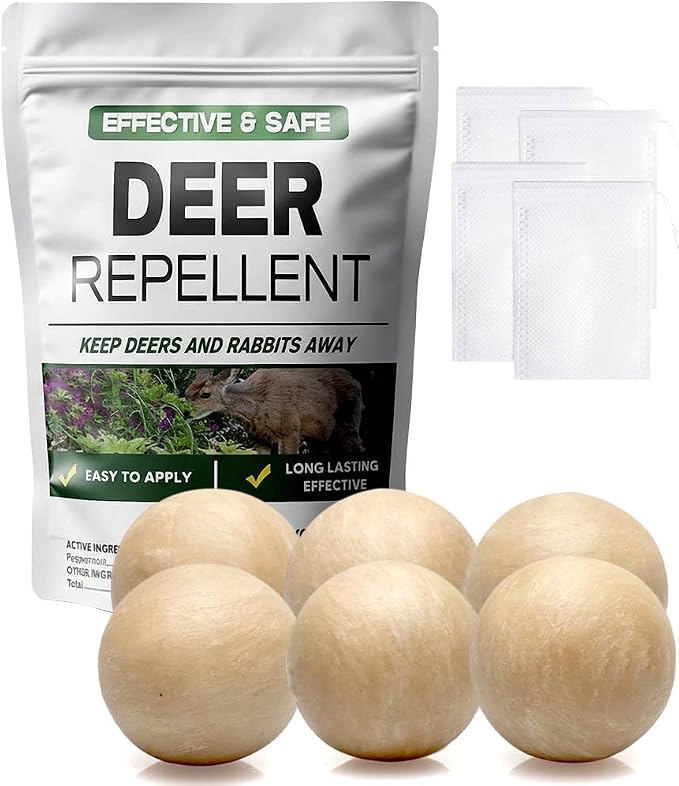 LAQDECDV Deer Repellent, Rabbit Repellent Outdoor, Deer Deterren for Yard & Garden, Bunny Repellent Balls-Keep Deer, Elk, Moose Away from Plant/Tree, 90 Days Protection-6P