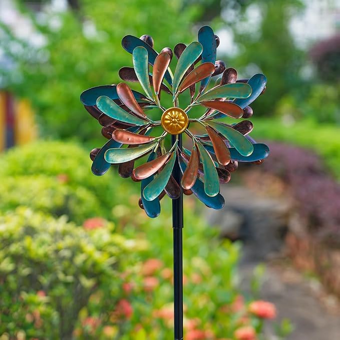 Stargarden Wind Spinners Outdoor, 13.2" Dia Metal Wind Spinner with Stake, Decorative Windmill for Yard Garden Lawn