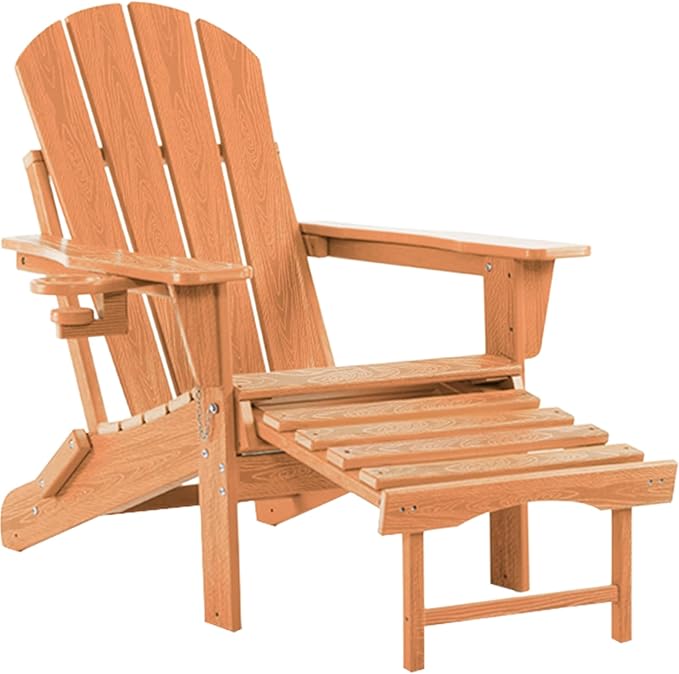 Folding Adirondack Rocking Chair Set of 2,4-in-1 Multifunctional Patio Chairs with Retractable Ottoman, Outdoor Chairs Wood Texture, Lawn Chair for Porch, Backyard, Pool(Teak)