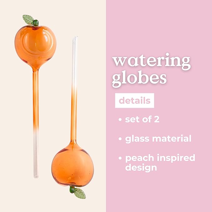 ban.do Plant Watering Globes for Inside Pots and Planters, Unique Decorative Glass Water Globes for Self Watering, Peaches