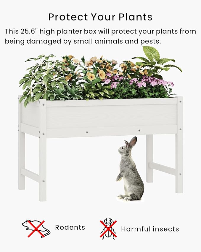 HDPE Raised Garden Bed with Legs, Outdoor All-Weather Elevated Planter Box Raised Beds for Seeds, Herb, Flower, Vegetable (White)