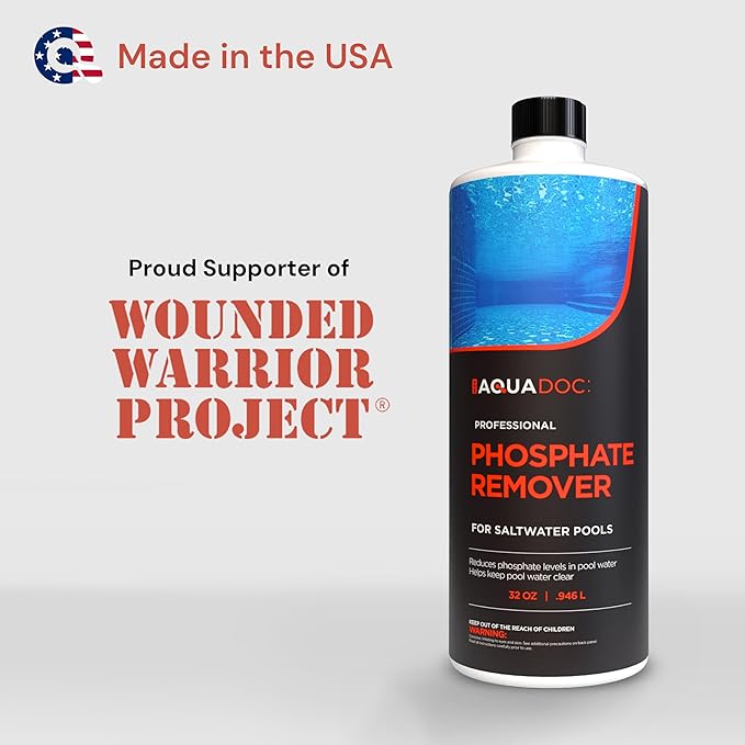Phosphate Remover for Saltwater Pools - Pool Phosphate Remover to Reduce Phosphates and Improve Water Clarity - AquaDoc Pool Maintenance Formula Made in USA - 32oz