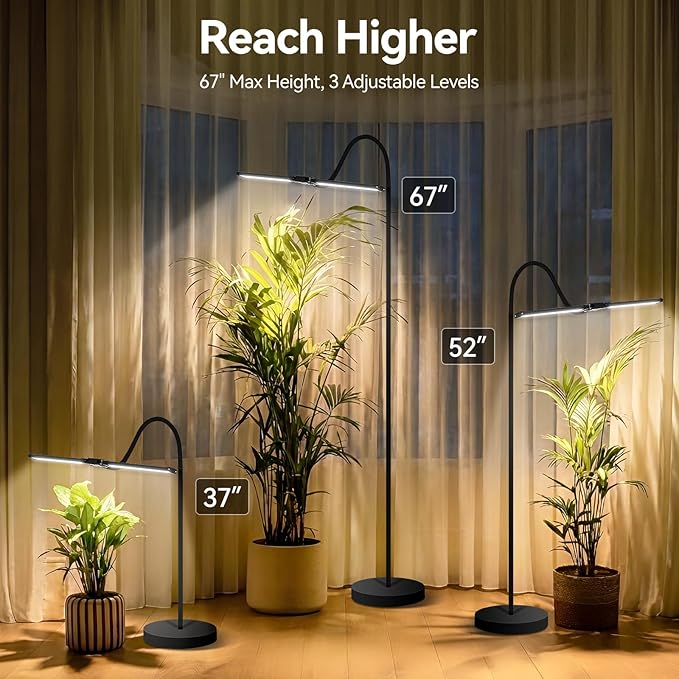 3CCT Grow Lights for Indoor Plants, 168 Full Spectrum LED Plant Light for Indoor Growing with 180ยฐ Expandable Lamp Head, 4/8/12H, Dimmable, 67in Tall Adjustable Standing Grow Light with 360ยฐ Gooseneck