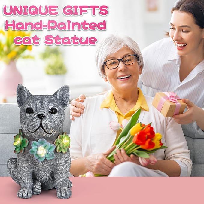 Solar Garden Statues Dog with Succulent and LED Lights Birthday Gifts for Women Mom Grandma Solar Outdoor Dog Decor for Outside,Outdoor Solar Lights for Yard, Garden and Patio, Unique Gift for Women