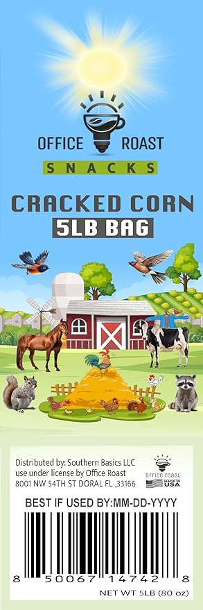 Office Roast Cracked Corn for Animals | 5 lb Bulk Value Bag | – All-Natural Dried Feed for Birds, Ducks, Chickens, Wildlife Deer & Backyard Animals