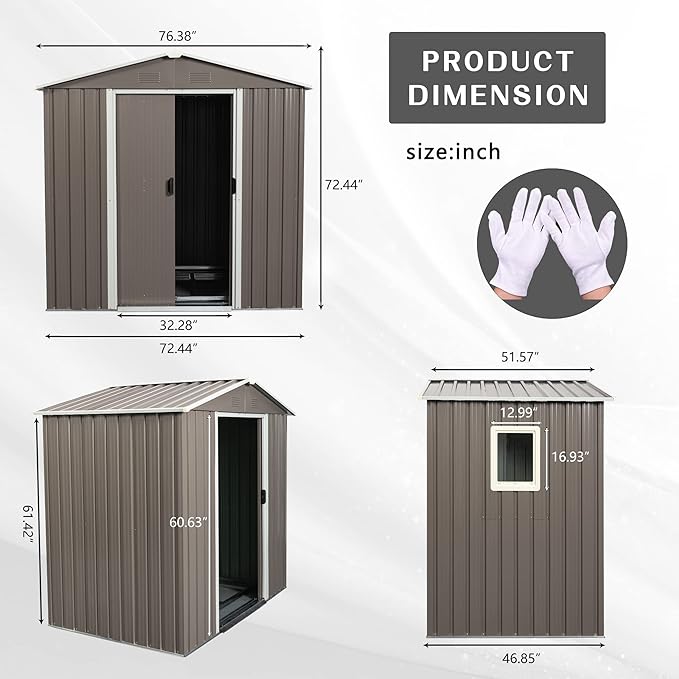 6FT x 5FT Outdoor Storage Shed, Heavy Duty Galvanized Steel Garden Shed with Sliding Lockable Doors, Punched Vents & Foundation Kit, Weather Resistant Metal Tool Shed for Backyard,Gray with Window