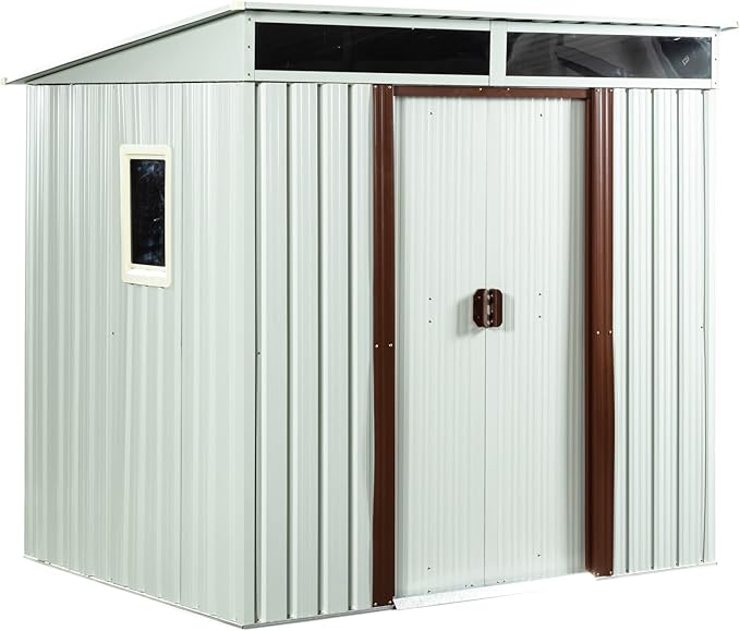 6 x 5 FT Outdoor Metal Storage Shed with Window and Punched Vents,Heavy Duty Storager House w/Sliding Doors & Padlock,Large Waterproof Tool Sheds for Garden,Backyard,Lawn,White