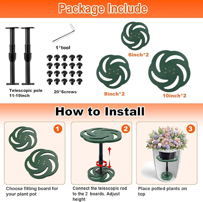 Axcoix 2 Pack Adjustable Height Plant Risers for Inside Pots, 12-21" Plastic Planter Inserts for Large Pots, Pot Fillers for Tall Square Round Taper Planters (6" 8" 10" Base or Top)