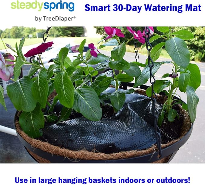 SteadySpring(R) Smart 30+Day Watering Mat Auto Refills with Rain for Tomato Plants, Peppers, Veggies, Perennials, Annuals in 1-2 Gallon Containers or with a 7 in to 10 in Root Ball (4)