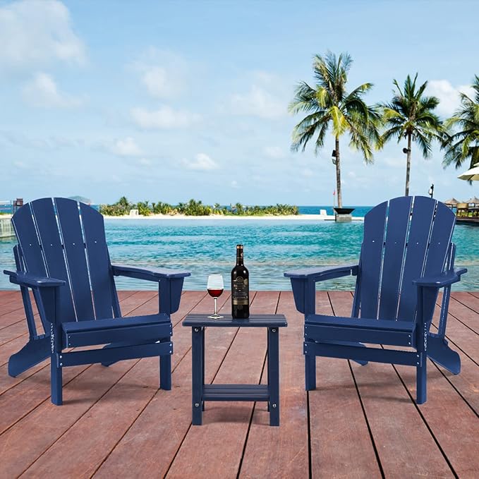 Apolimi Adirondack Outdoor Side Table, 2-Tier Sturdy Patio End Table Weather Resistant, 16.5" Solid Side Table for Patio, Pool, Porch(Navy Blue)