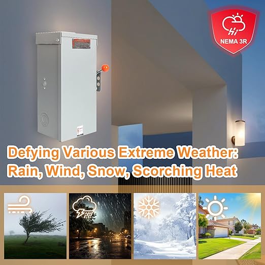 100A Generator Transfer Switch, 24000W Heavy Duty Double Throw Safety Switch, 120/240V Manual Transfer Switch, Stronger Stability, Enlarged NEMA 3R Enclosure for Outdoor, 10-Year Warranty