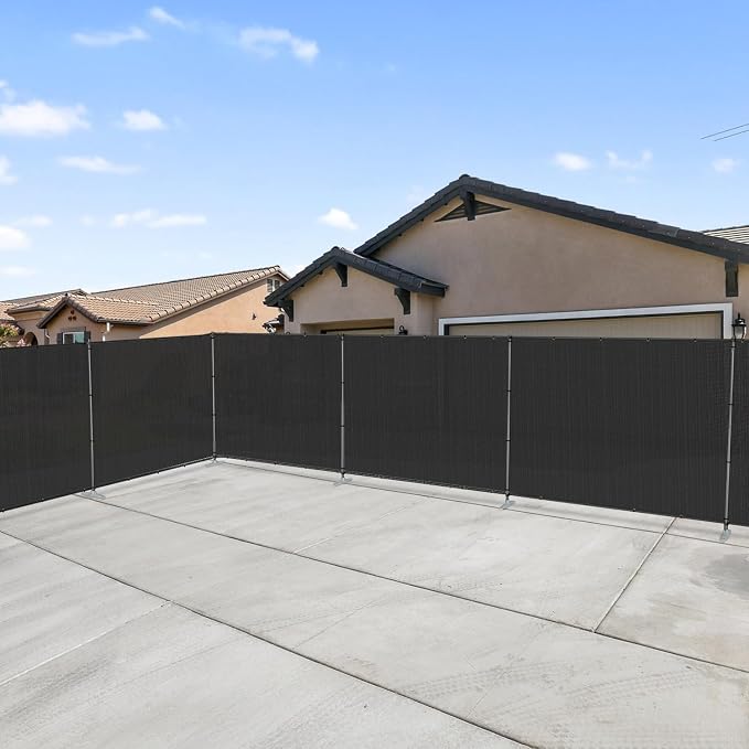 Patio 5' x 73' Outdoor Privacy Screen Freestanding Temporary Fence Panels Net Cover with Metal Poles for Outside Backyard Pool Garden Air Conditioner Fencing, Black