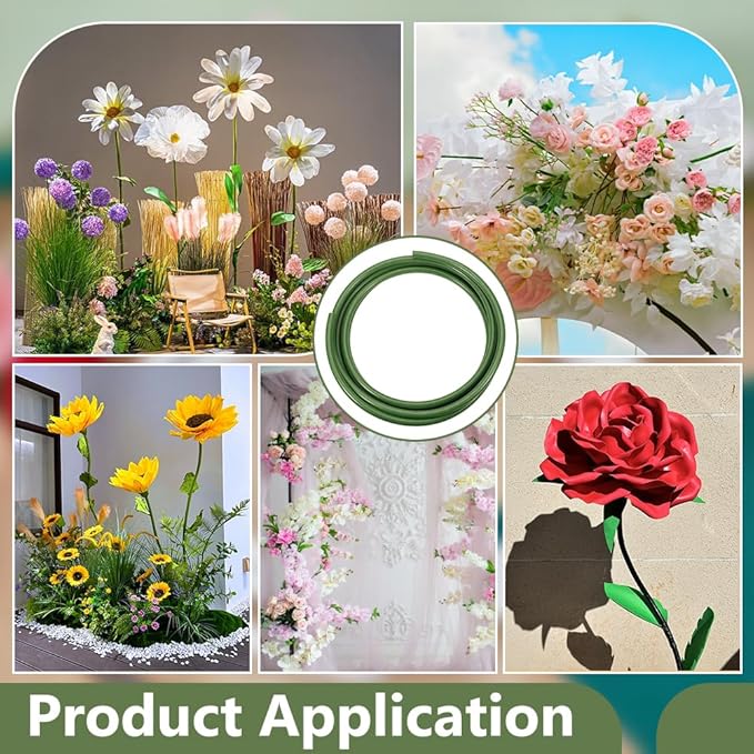 BENECREAT 16.4Ft Green Tubing Roll for Bundling Artificial Flower Stems, 0.47inch ID Flexible PVC Flower Stem Covers Pipe for Wedding Bouquet Corsage