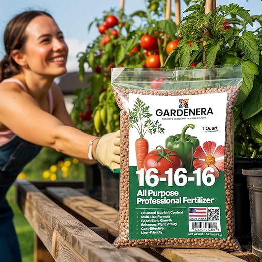 Gardenera 16-16-16 Premium All Purpose Professional Fertilizer - Lawn, Flower, Tree, Shrub & Vegetable Fertilizer (3 Quarts)