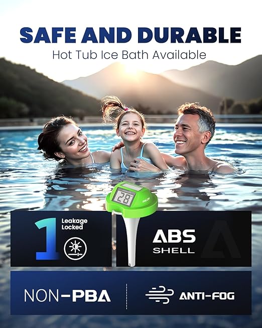 BALDR Pool Thermometer Floating Easy Read, Solar Digital Pool Thermometer with Dual Large Screens, IPX7 Water Temperature Gauge for Inground Above Ground Pools & Spas (Green)