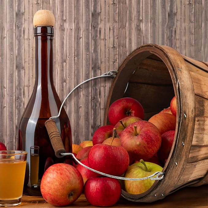 Tatuo 4 Pcs Round Wooden Apple Baskets Wood Fruit Buckets with Handle Fall Harvest Basket Portable Bushel for Market Vegetables Garden Home Party Supplies Easter Gifts (Dark Brown)