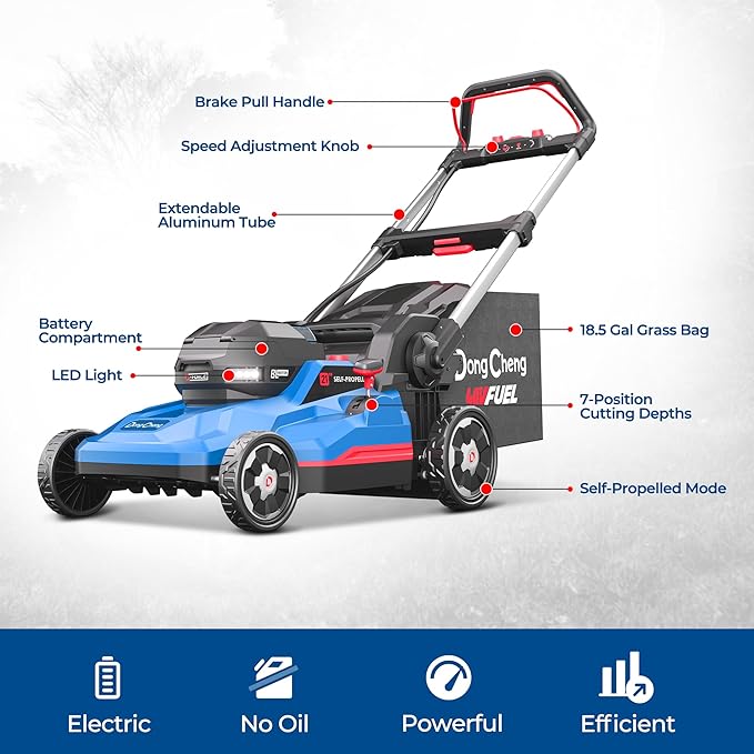 Dong Cheng 21 Inch 3-in-1 Brushless Lawn Mower, 40V 1600W Cordless Electric Self-Propelled Lawn Mower with 2600RPM High Speed Cutting, 7-Position Height Adjustment, 4 x 4.0Ah Batteries& Dual Charger