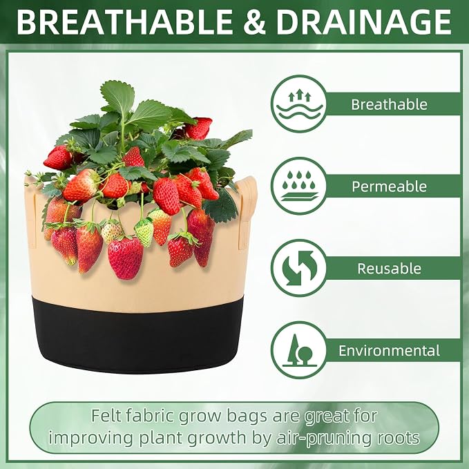 12 Pack 10 Gallon Grow Bags Colorful Fabric Plant Pots with Handles 10 Gal Garden Grow Bags Fabric Grow Pots Plant Growing Bags Vegetable Planting Bags for Garden and Outdoor (10 Gallon)