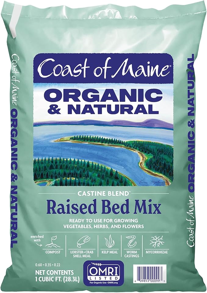 Coast of Maine Castine Blend Organic and Natural Raised Bed Mix, 1 cu ft (Pack of 2), RTU for Growing Vegetables, Herbs and Flowers