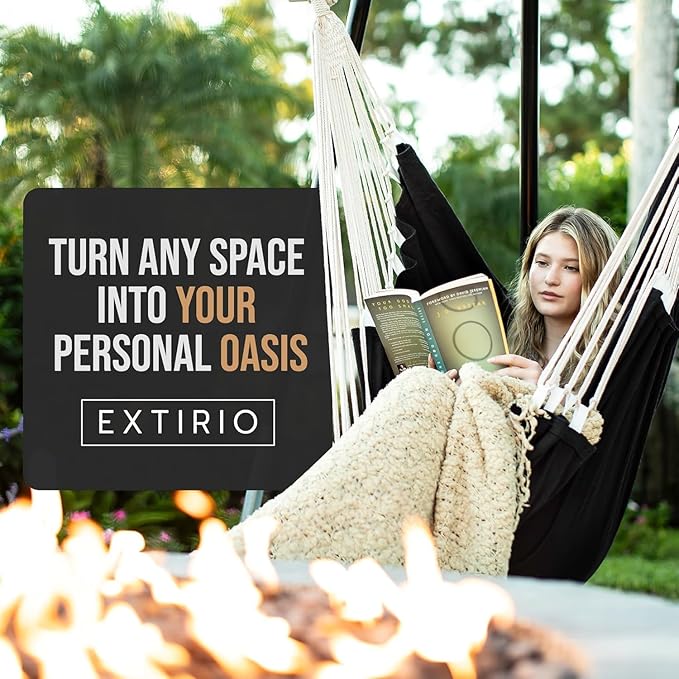 Hanging Hammock Chair Swing โ Hanging Chair Outdoor & Indoor - Hammock Swing Chair โ Quick & Easy Setup with Hardware Kit โ Durable & Spacious Full Body Support with 2 Plush Cushions โ Holds 440 Lbs