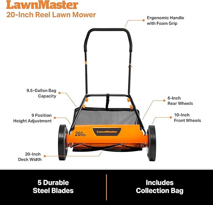 LawnMaster 20” 5-Blade Push Reel Mower – LMRM2001