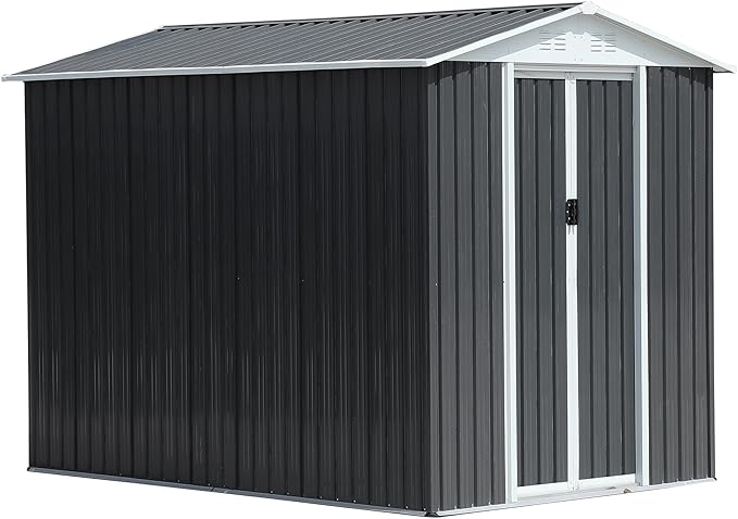 YOPTO 6x9FT Outdoor Storage Shed,Waterproof Metal Cabinet with Apex Roof and Lockable,Storage Sheds House Shelter w/Vents,Tool House for Storing Bicycles,Lawnmowers,Grey