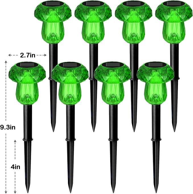Solar Halloween Lights Outdoor 8 Pack Green Mushroom Pathway Decor | LED Waterproof Halloween Decorations for Garden Yard Driveway Garden Walkway Path Landscape Lawn Lighting