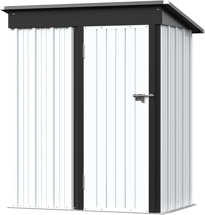 Greesum 5x3FT Outdoor Storage Shed, Utility Tool Shed Metal Storage Garden Shed with Door & Lock for Patio Storage, White