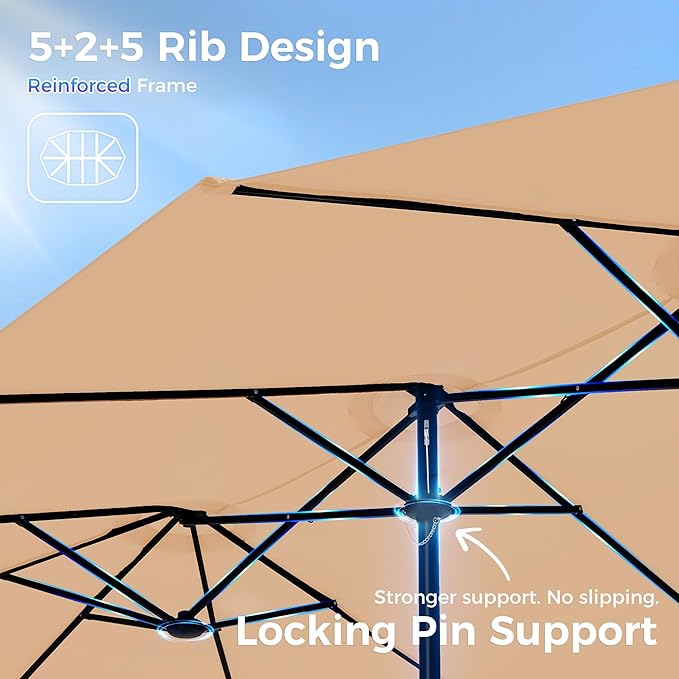 SUPERJARE 15FT Outdoor Umbrella for Patio, Double sided Pool Umbrellas with Fade Resistant Canopy, Large Table Umbrella for Deck, Market, Backyard - Beige(No Base)