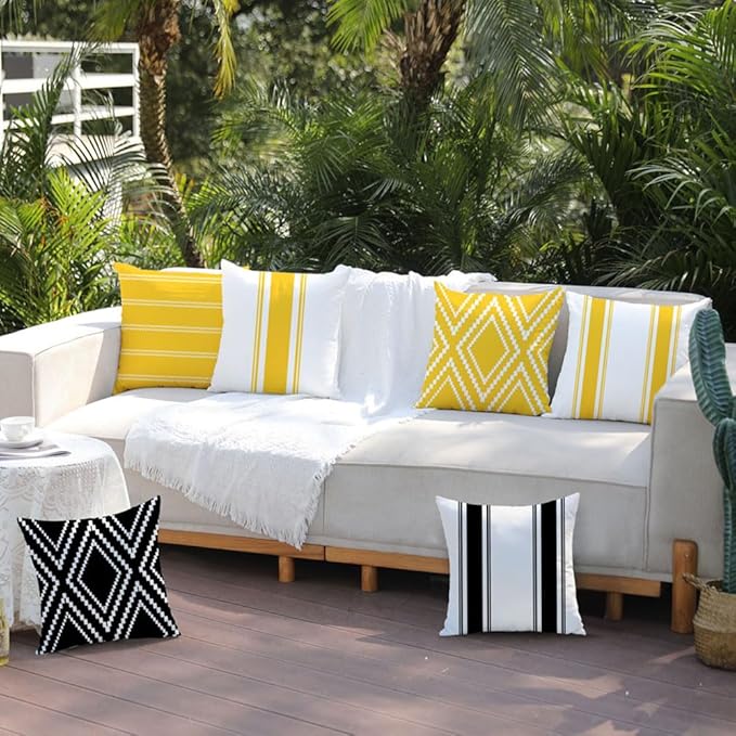 DFXSZ Outdoor Pillow Covers 20x20 Inch Set of 4 Yellow Waterproof Modern Geometry Throw Pillows Outdoor Summer Waterproof Decor for Patio Funiture Garden Polyester Cushion Covers 013J20