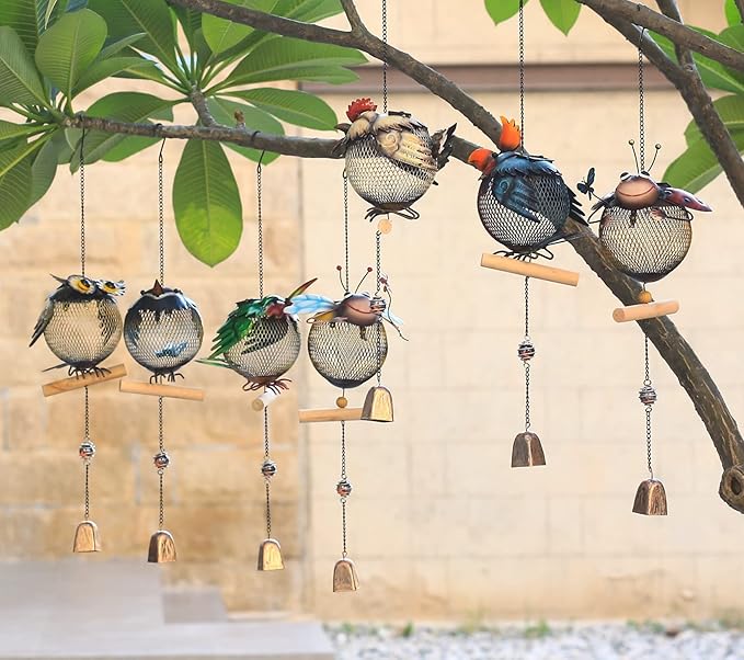 Solar Owl Bird Feeder Squirrel Proof for Outside - Unique Cute Metal Animal Shaped Wild Bird Feeder with Solar Light, Wind Chime, Gift for Bird Lovers(Owl)
