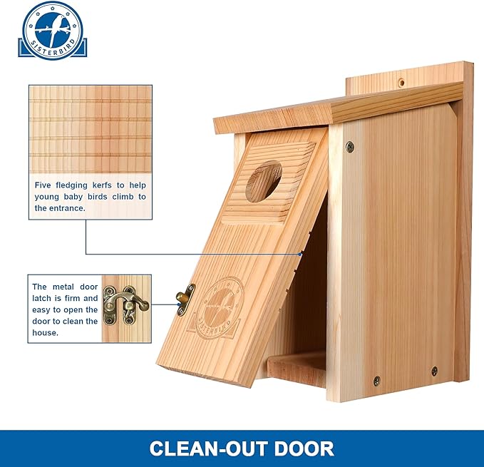 SISTERBIRD Bird Houses for Outside 1-1/2" Entrance Hole Cedar Wild BirdHouses with Wood Guard Outdoor Bluebird Wren Swallow Finch Assembly Required