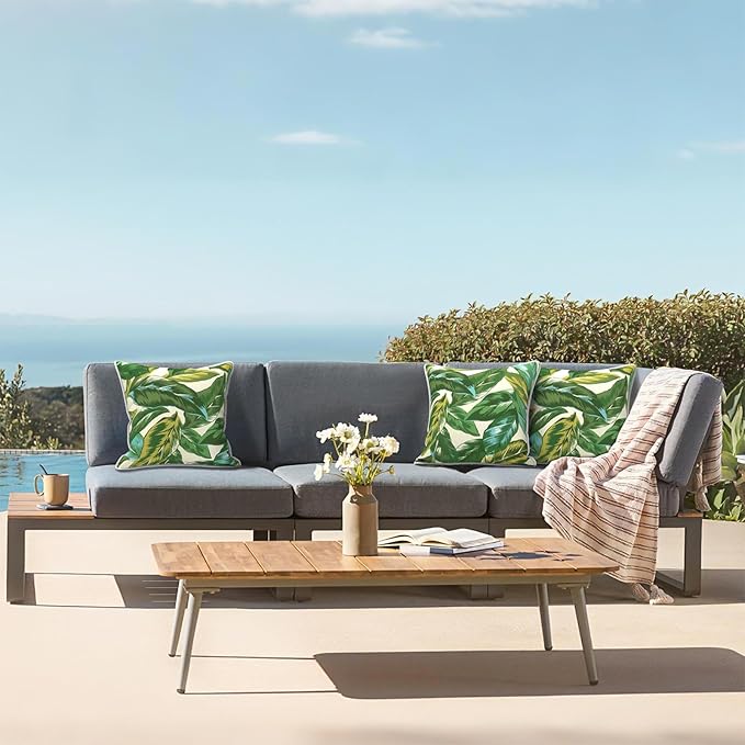 LVTXIII Outdoor Throw Pillows Set of 2, Patio Waterproof Pillows Fade Resistant Accent Pillows for Home and Garden Furniture Decoration, 16x16 Inch, Lush Leaf Jungle