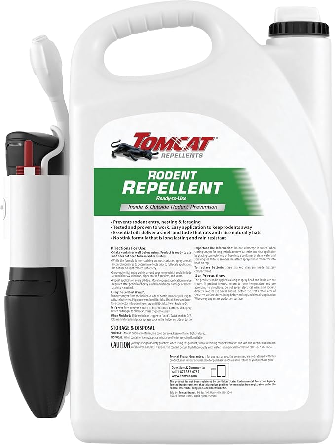Tomcat Repellents Rodent Repellent Ready-to-Use with Comfort Wand - For Indoor and Outdoor Mouse and Rat Prevention, Peppermint Oil Spray for Rodents with Cinnamon & Garlic Essential Oils, 1 gal.