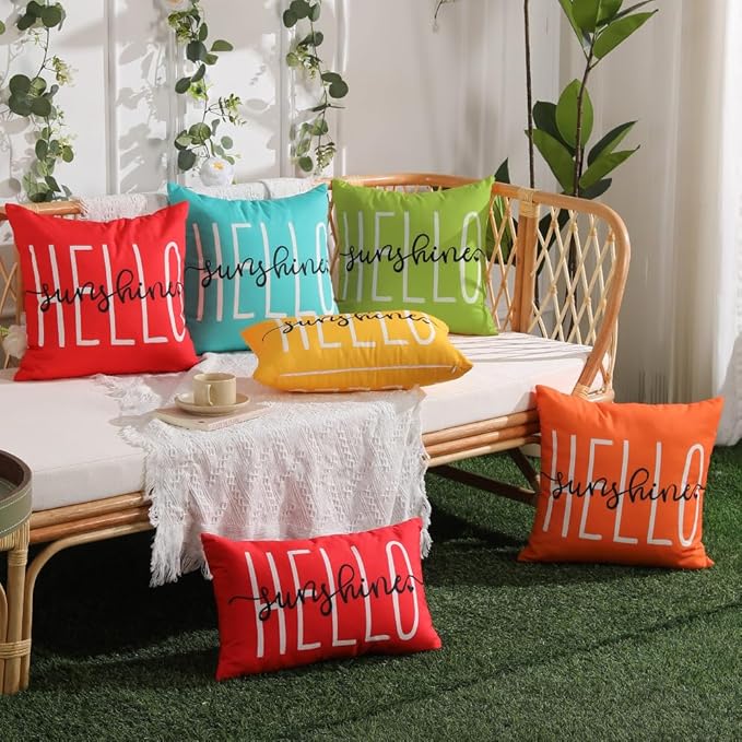 DFXSZ Outdoor Pillow Covers 18x18 Inch Set of 2 Hello Sunshine Decor Grass Green Waterproof Throw Pillow Covers Summer Outdoor Pillow Covers Decor for Patio Funiture Garden Sofa Couch 020E18