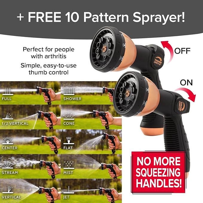 Pocket Hose 75 FT Copper Bullet Expandable Garden Hose w/10 Pattern Thumb Spray Nozzle AS SEEN ON TV 650psi 3/4 in Patented Lead-Free Ultra-Lightweight Solid Copper Anodized Aluminum