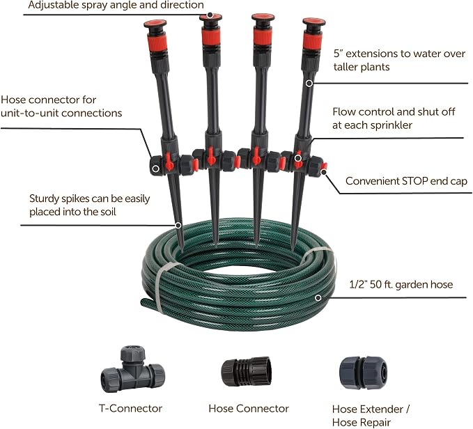 Melnor 65191AMZ Adjustable Spike Sprinkler Bundle with Eden 98063 Multi-Adjustable Flex Design Above Ground Irrigation Garden Sprinkler System