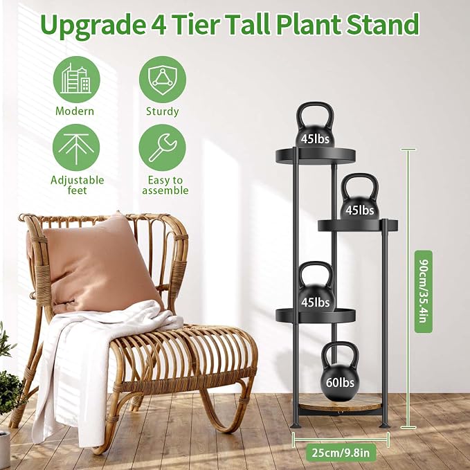 Oppro Plant Stand Indoor Outdoor Set of 2, Tierd Corner Plant Stands Holder, Iron Flower Shelf Display Rack for Window Balcony Garden Patio
