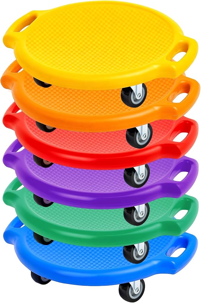 Soulchen Manual Sports Scooter Board with Handles, Sitting Scooter Board with Universal Wheels for Home Gym Indoor Outdoor Activities Play Equipment