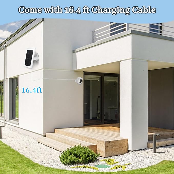Ring Camera Solar Panel Charger, 5V 3.5W Solar Charger Compatible with Ring Spotlight Cam/Stick Up Cam Battery Outdoor Wireless Surveillance Camera, 16.4ft Cable (White, 3 Pack)