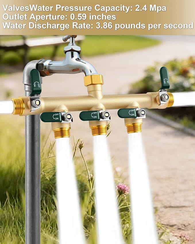 EBH Garden Hose Splitter 5 Way, Heavy Duty Solid Brass Hose Splitter with Shutoff Valves, Water Spigot Splitter With 304 Stainless Steel Handle, Full Flow Outdoor Faucet Splitter, 3/4" GHT Thread