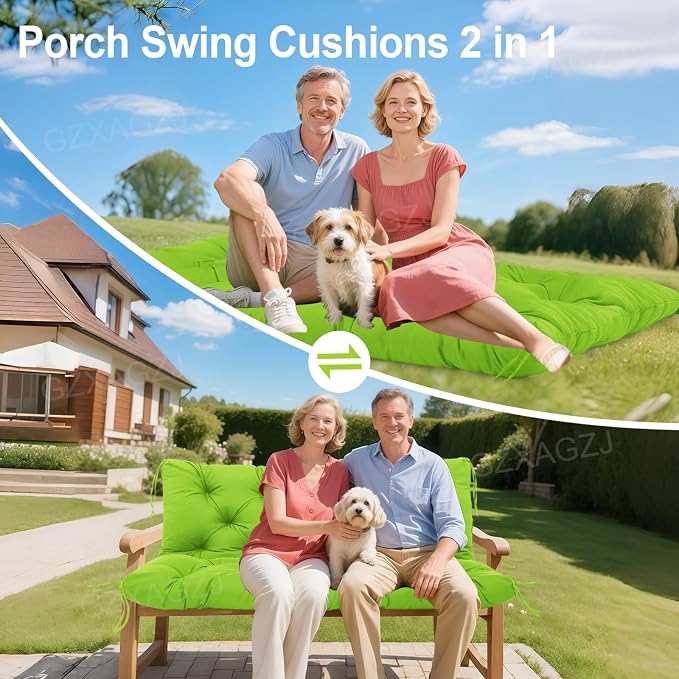 Premium Outdoor Swing Cushions 70x40 inch Waterproof Porch Swing Cushions 2-3 Seater Replacement with Backrest and Ties Swing Cushion for Outdoor Furniture Patio Porch Backyard Garden (Green)