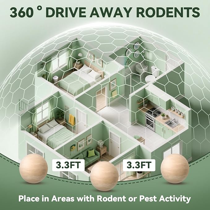 Rodent Repellent 34 Balls, Peppermint Oil Mouse Repellent Indoor & Outdoor Use, Natural Moth Balls for Rodent Mice Repellent for Home, Garage, Car, RV & Garden