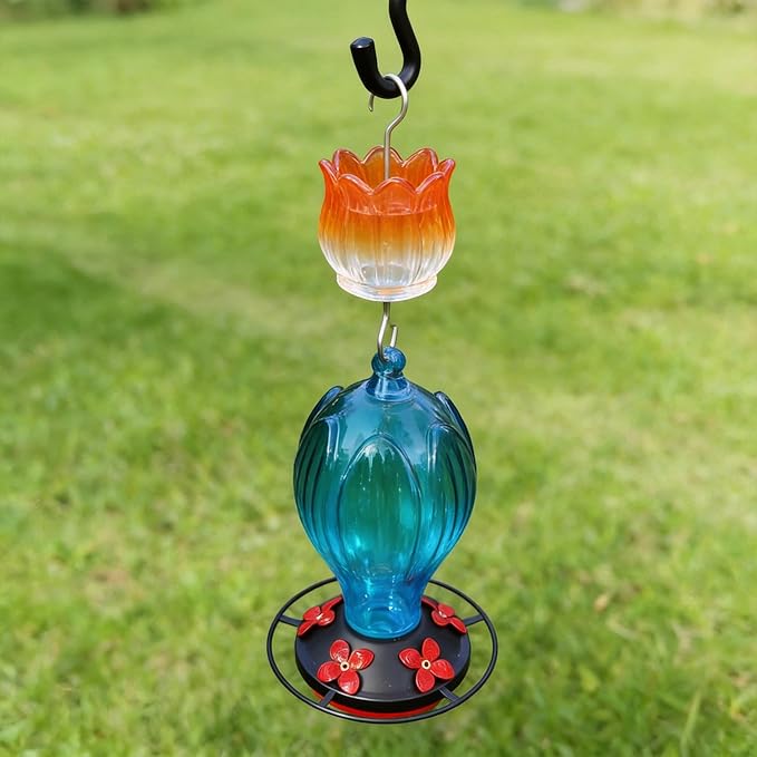 Glass Ant Moat for Hummingbird Feeder - 2PC x 3 OZ Gradient Orange Tulip Insect Guard with Large Capacity